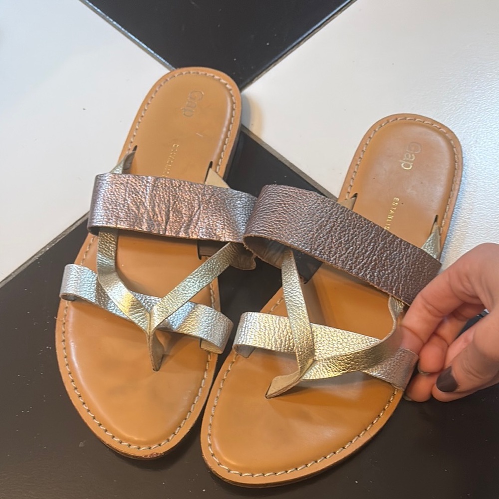 GAP genuine leather Silver and Brown and Gold Sandals